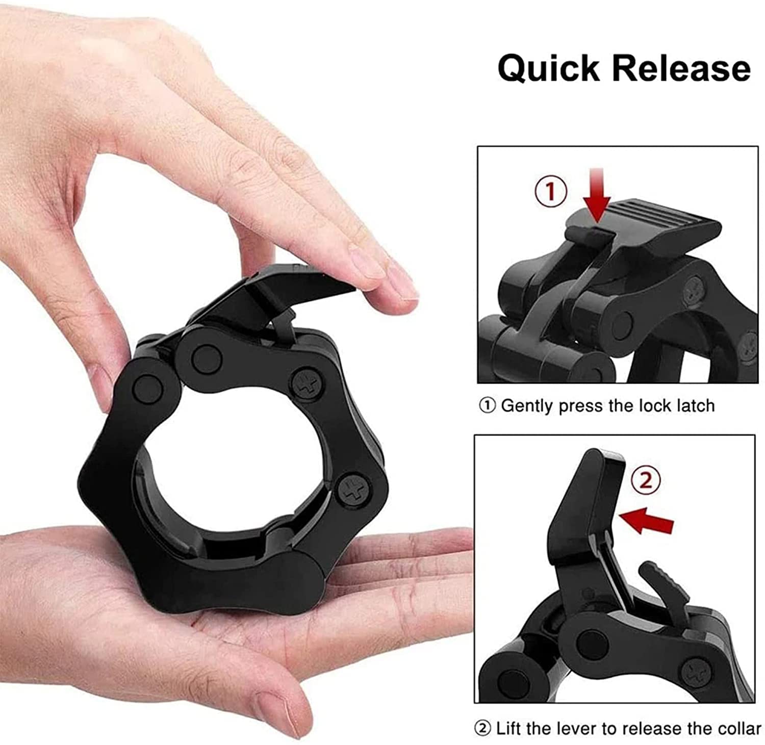 Premium Olympic Quick Release Barbell Clamps with Rubber Grip - Black, 50mm Pair