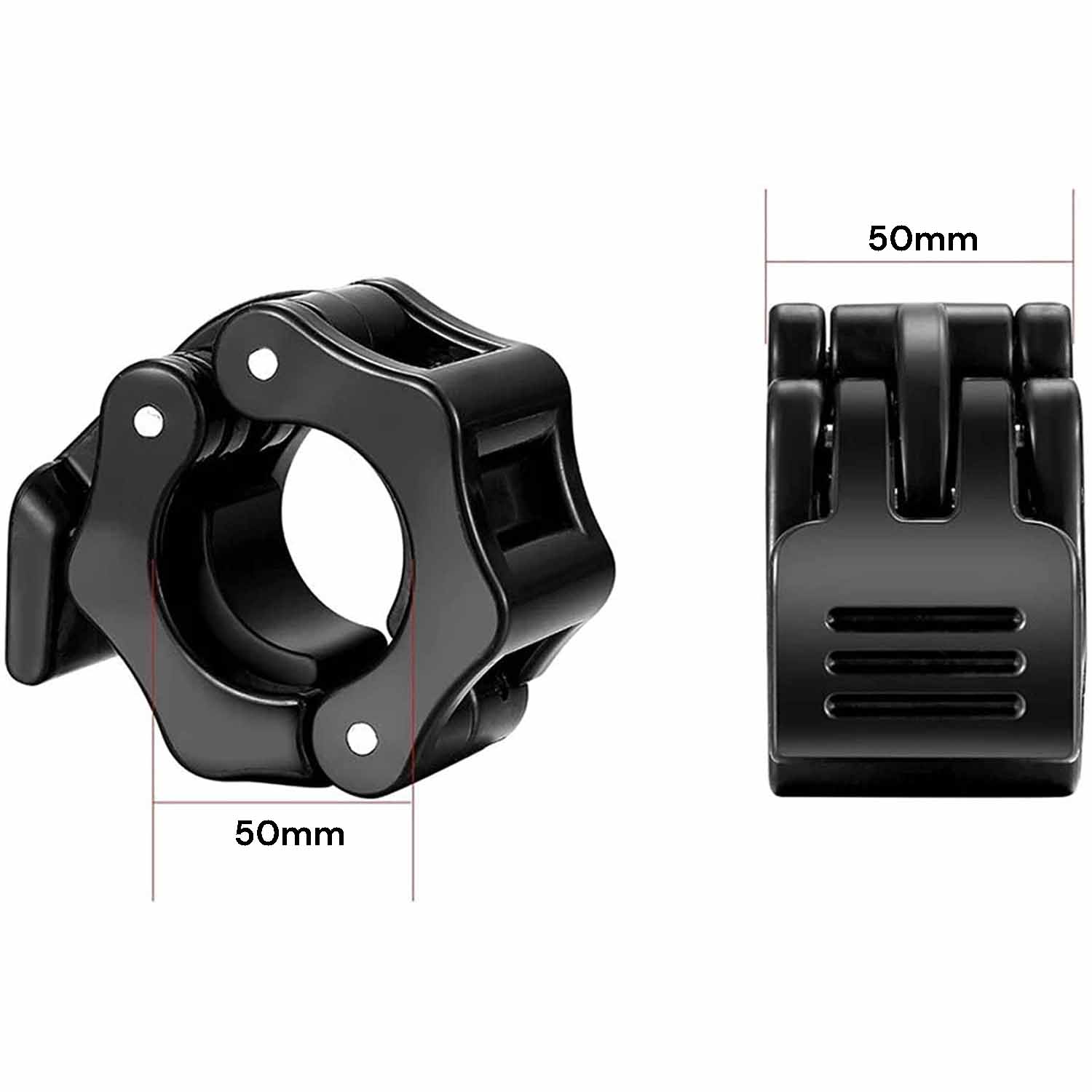 Premium Olympic Quick Release Barbell Clamps with Rubber Grip - Black, 50mm Pair
