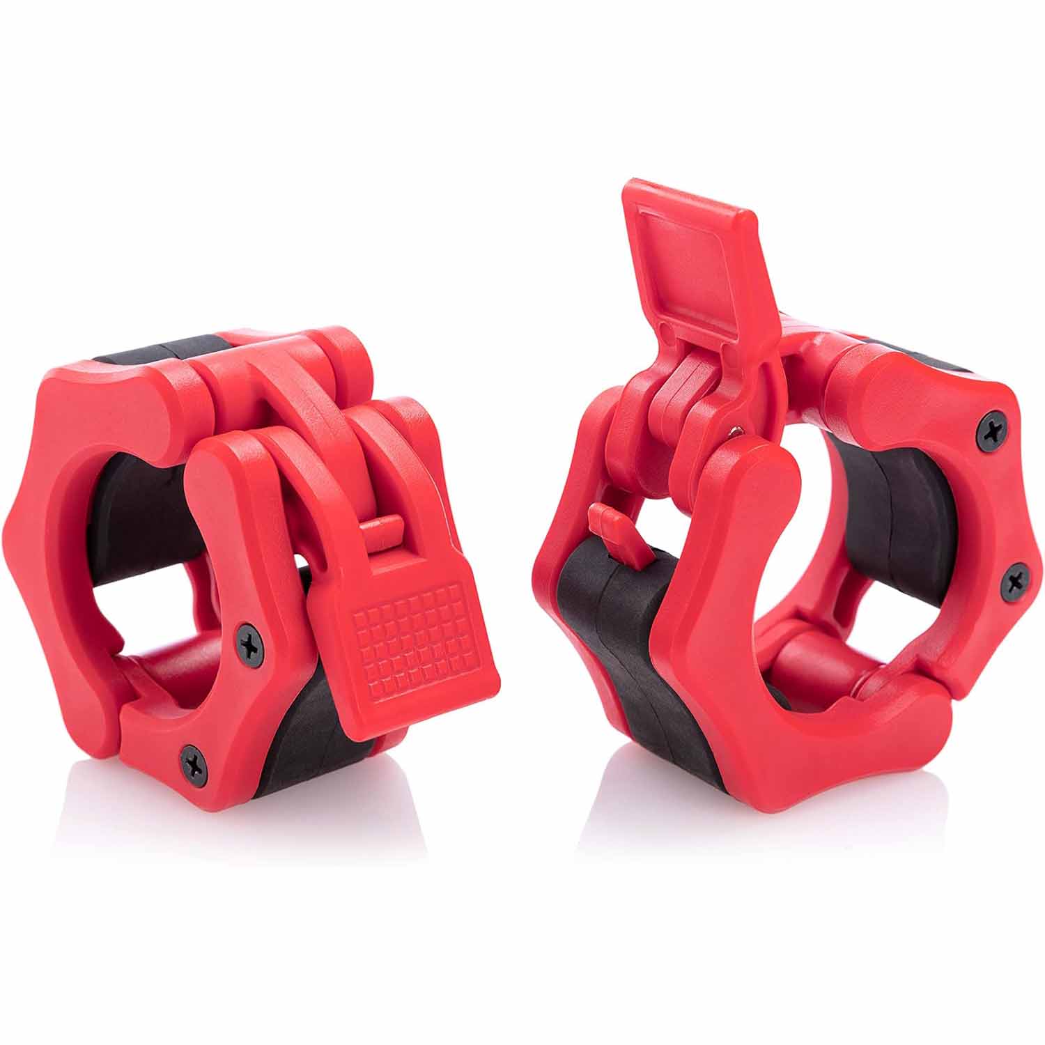 Premium Olympic Quick Release Barbell Clamps with Rubber Grip - Red, 50mm Pair
