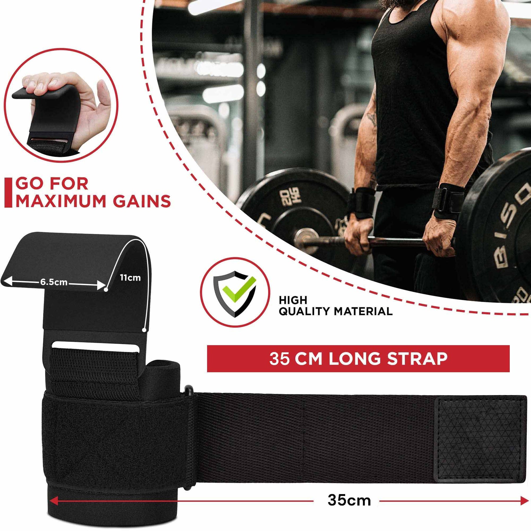 Pair Weight Lifting Hooks Straps Grip Wrist Wrap Support Powerlifting Deadlift Pull Up - SuperSaverAU - view 3