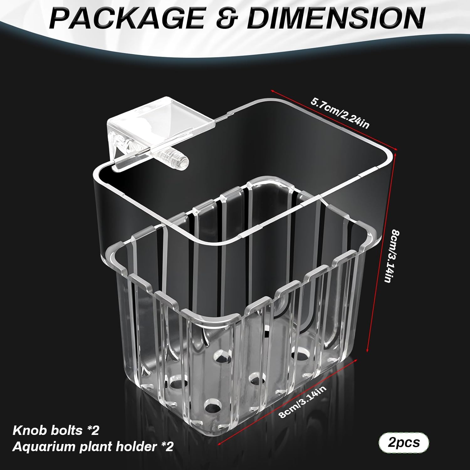 2pc Aquarium Plant Holder - Clear Hanging Planters, 8x8x5.7cm, Hooks Included - SuperSaverAU - view 3