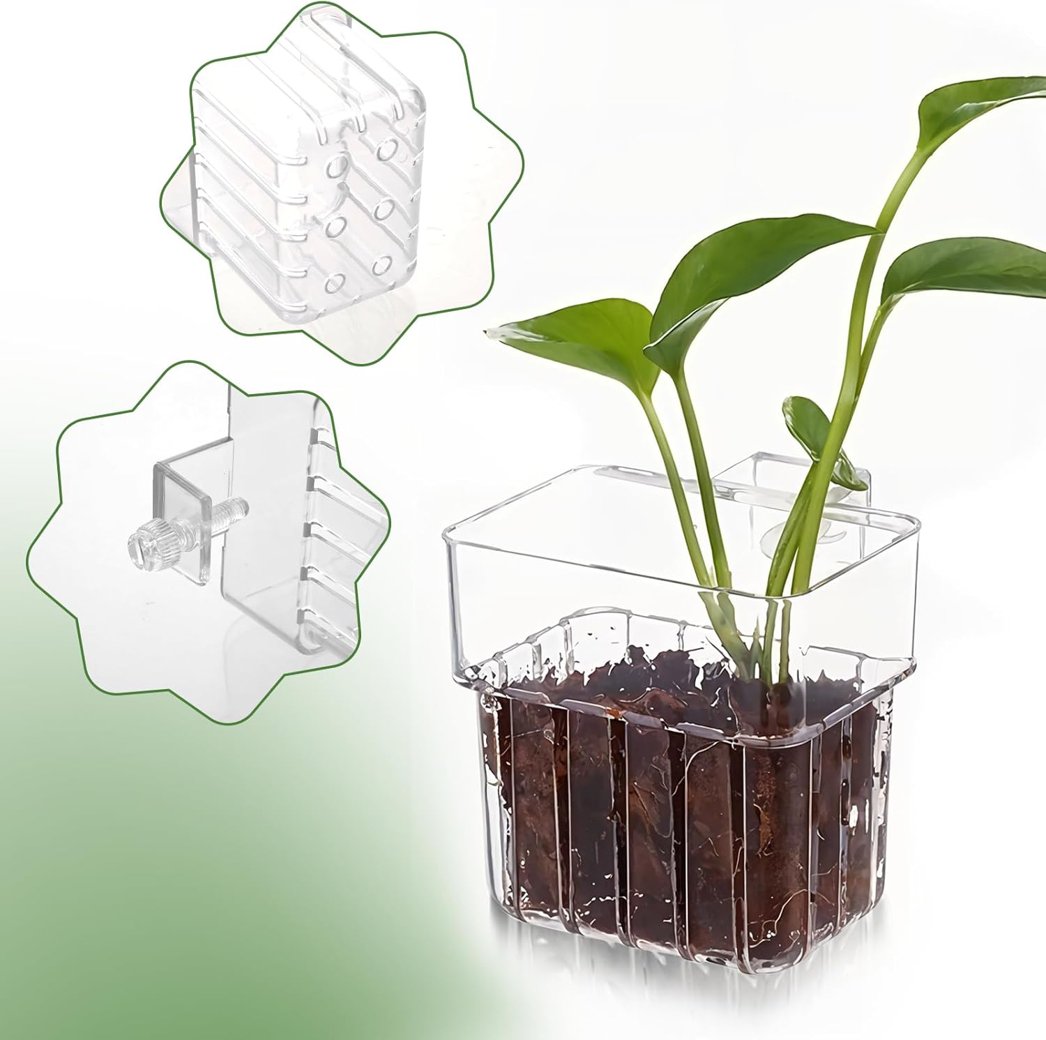 2pc Aquarium Plant Holder - Clear Hanging Planters, 8x8x5.7cm, Hooks Included - SuperSaverAU - view 5