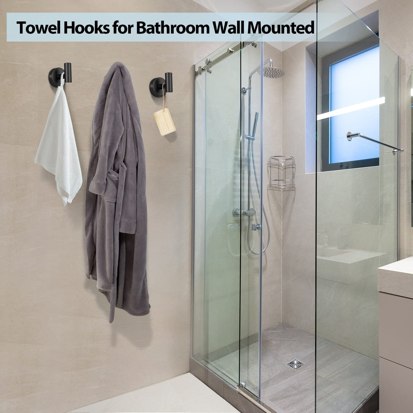Black Stainless Steel Wall Mount Towel Hooks - 2 Pcs by Premium