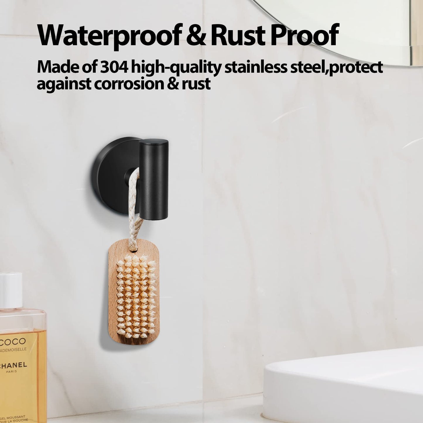 Black Stainless Steel Wall Mount Towel Hooks - 2 Pcs by Premium