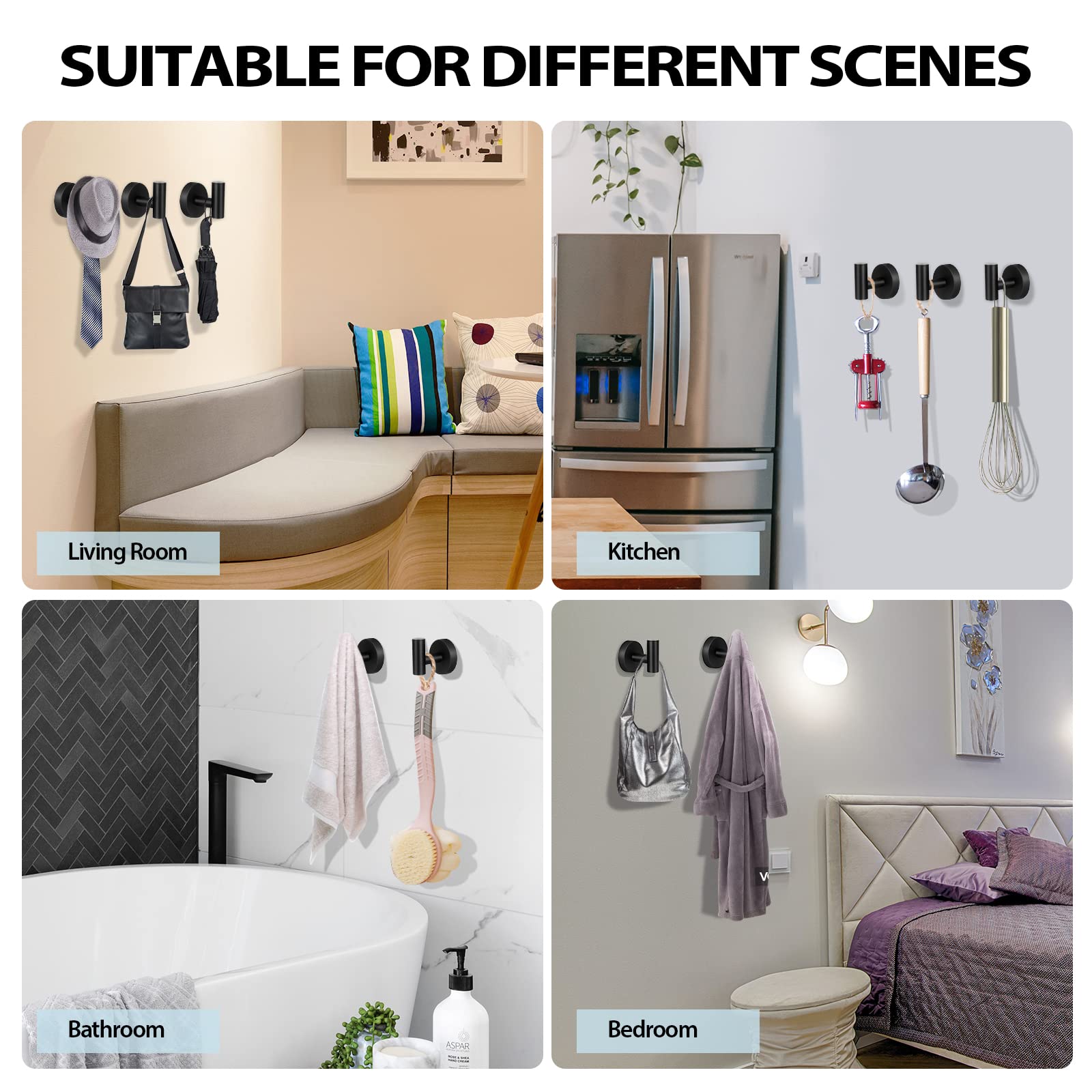 Black Stainless Steel Wall Mount Towel Hooks - 2 Pcs by Premium - SuperSaverAU - view 5