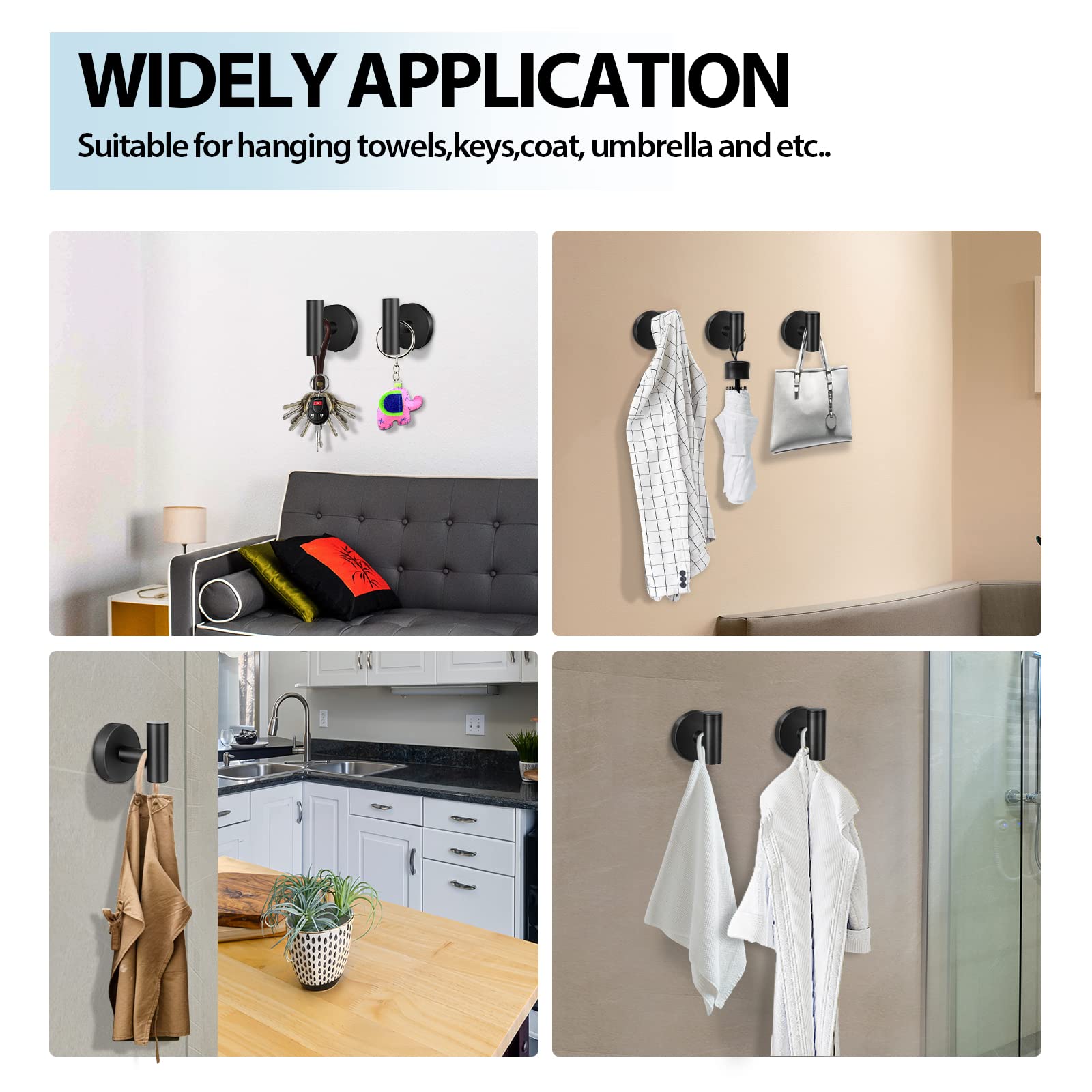 Black Stainless Steel Wall Mount Towel Hooks - 2 Pcs by Premium - SuperSaverAU - view 6