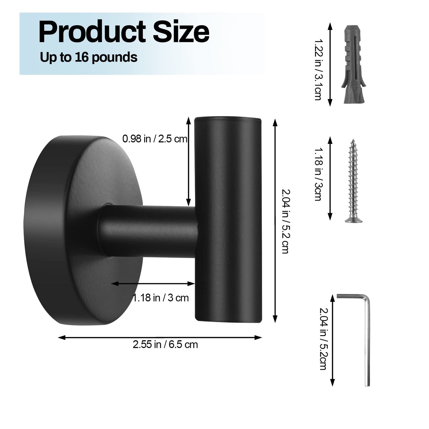 Black Stainless Steel Wall Mount Towel Hooks - 2 Pcs by Premium