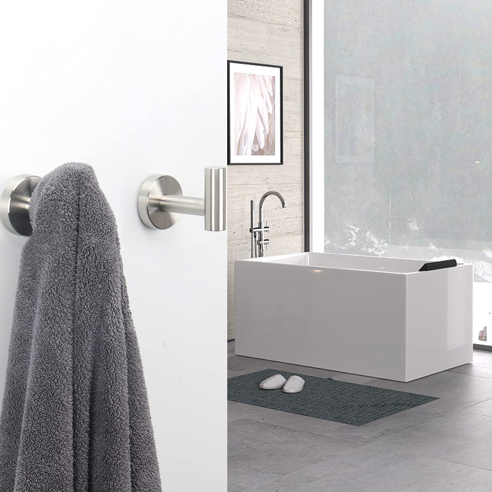 2 Pcs Wall Mount Bathroom Towel Hooks Holder Cloth Hanger Hook Kitchen Door Hanger Brushed Nickel - SuperSaverAU - view 6