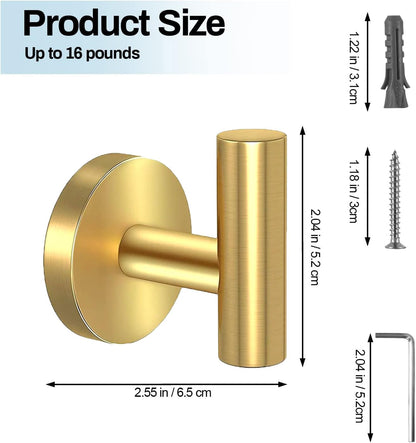 Gold Stainless Steel Wall Mount Towel Hooks - 2 Pcs by Premium