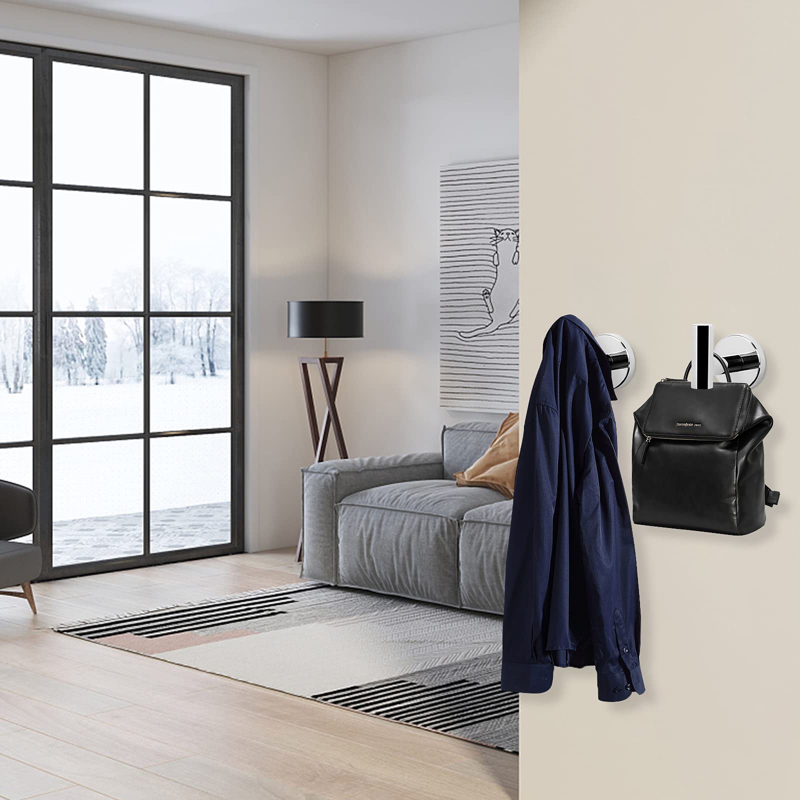 Polished Chrome 2 Pcs Wall Mount Towel Hooks, Rustproof, Easy Install, Modern Design - SuperSaverAU - view 2