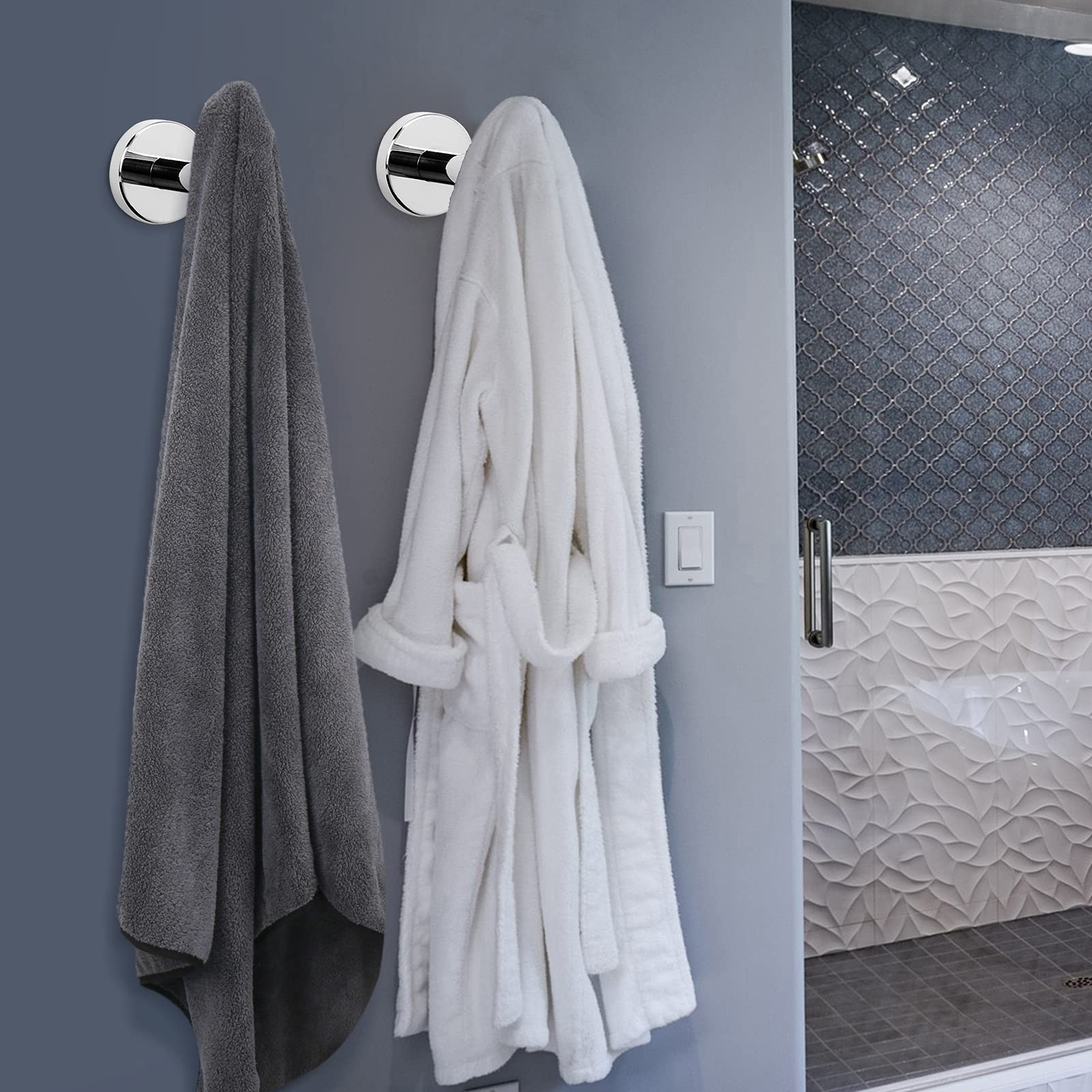 Polished Chrome 2 Pcs Wall Mount Towel Hooks, Rustproof, Easy Install, Modern Design - SuperSaverAU - view 3
