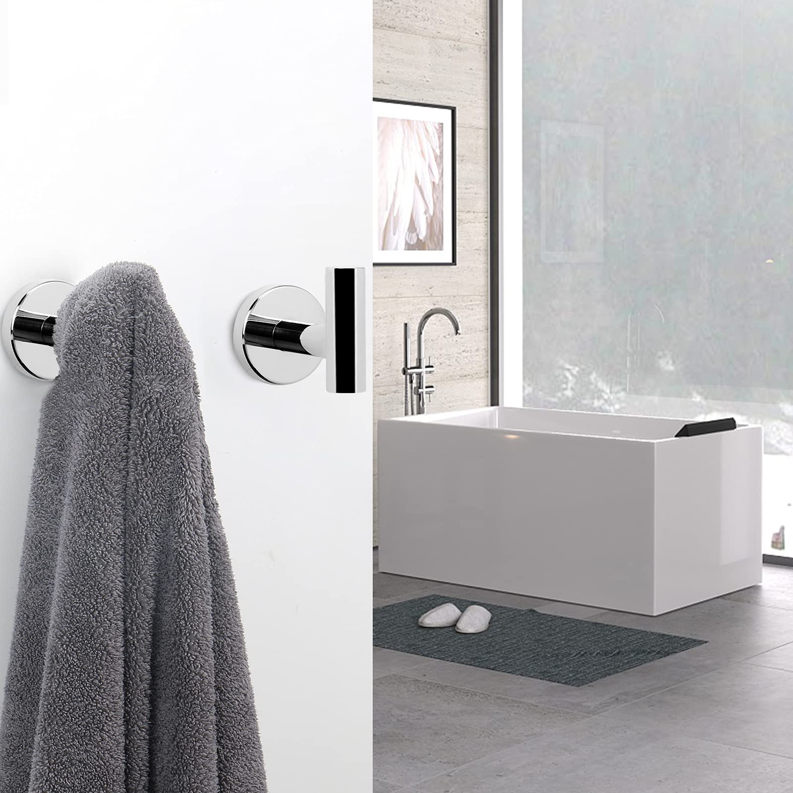 Polished Chrome 2 Pcs Wall Mount Towel Hooks, Rustproof, Easy Install, Modern Design - SuperSaverAU - view 6