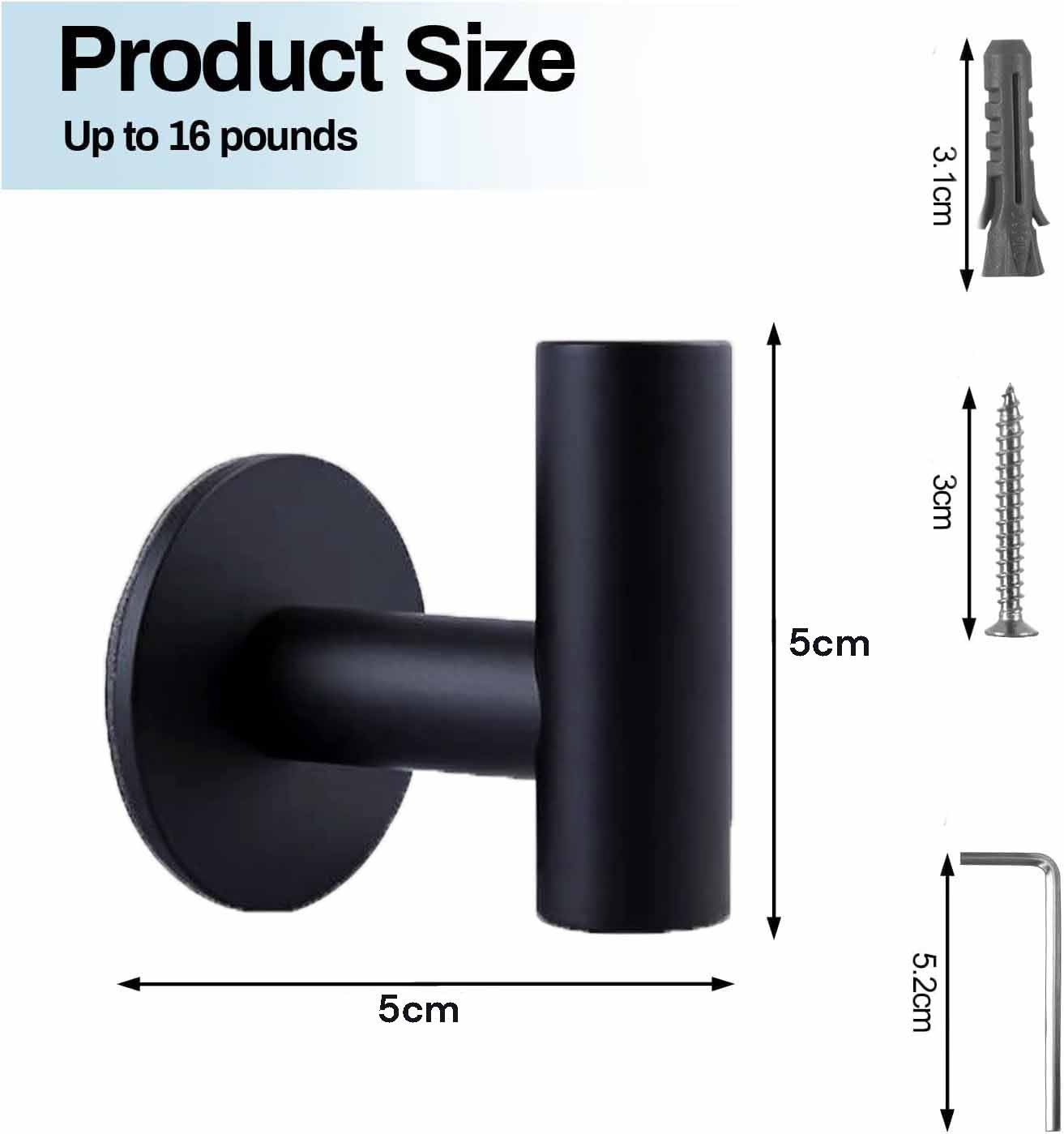 Premium Black 2 Pack Self Adhesive 304 Stainless Steel Towel Hooks