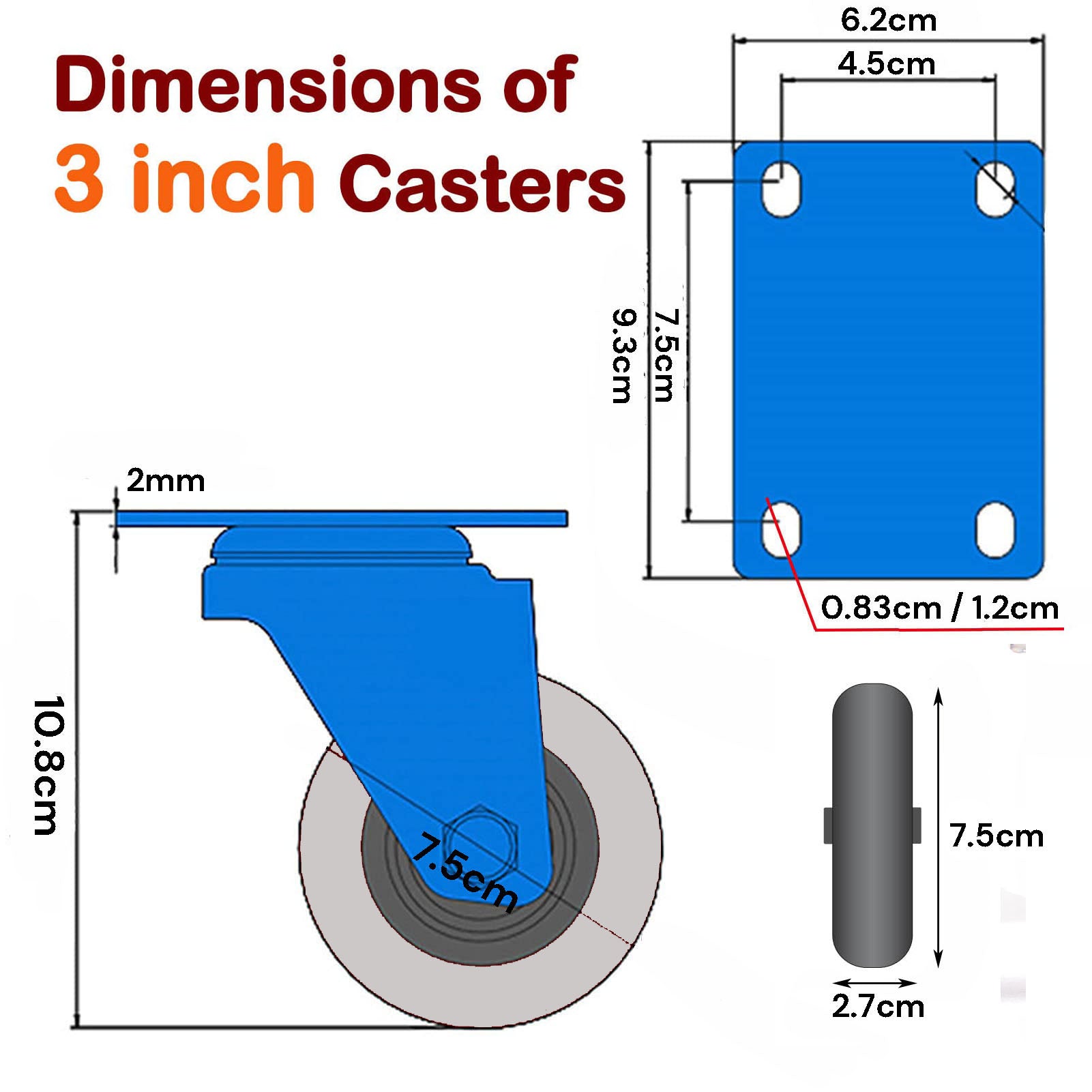 3 inch Heavy Duty Caster Wheels Swivel with Brake Locking Casters Castor Wheels Cart Furniture Workbench - SuperSaverAU - view 4
