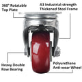 3 inch Heavy Duty Casters Lockable Caster Wheel Swivel Casters Castor with Brakes for Furniture and Workbench Cart - SuperSaverAU - view 2
