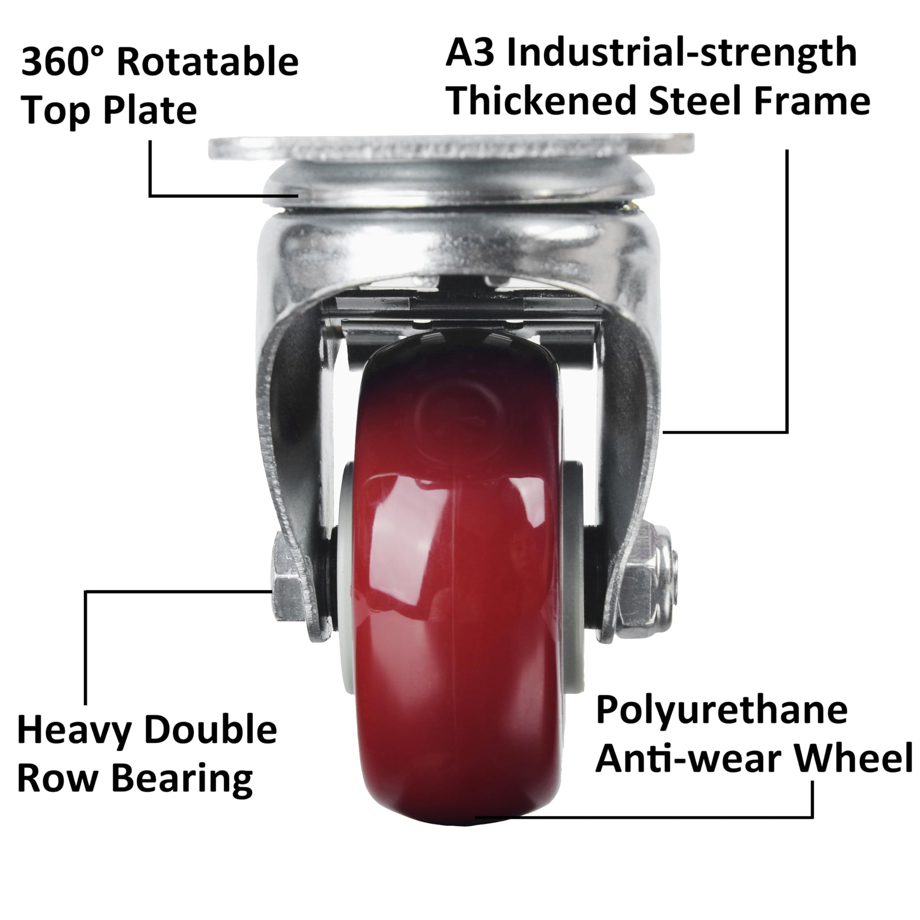 3 inch Heavy Duty Casters Lockable Caster Wheel Swivel Casters Castor with Brakes for Furniture and Workbench Cart - SuperSaverAU - view 2