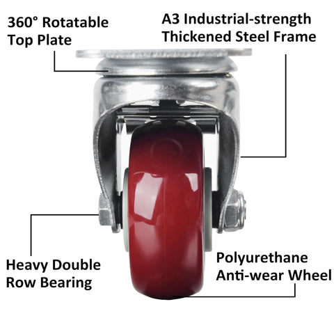 3 inch Heavy Duty Casters Lockable Caster Wheel Swivel Casters Castor with Brakes for Furniture and Workbench Cart - SuperSaverAU - view 2