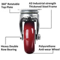 4 inch Heavy Duty Casters Lockable Caster Wheel Swivel Casters Castor with Brakes for Furniture and Workbench Cart - SuperSaverAU - view 5