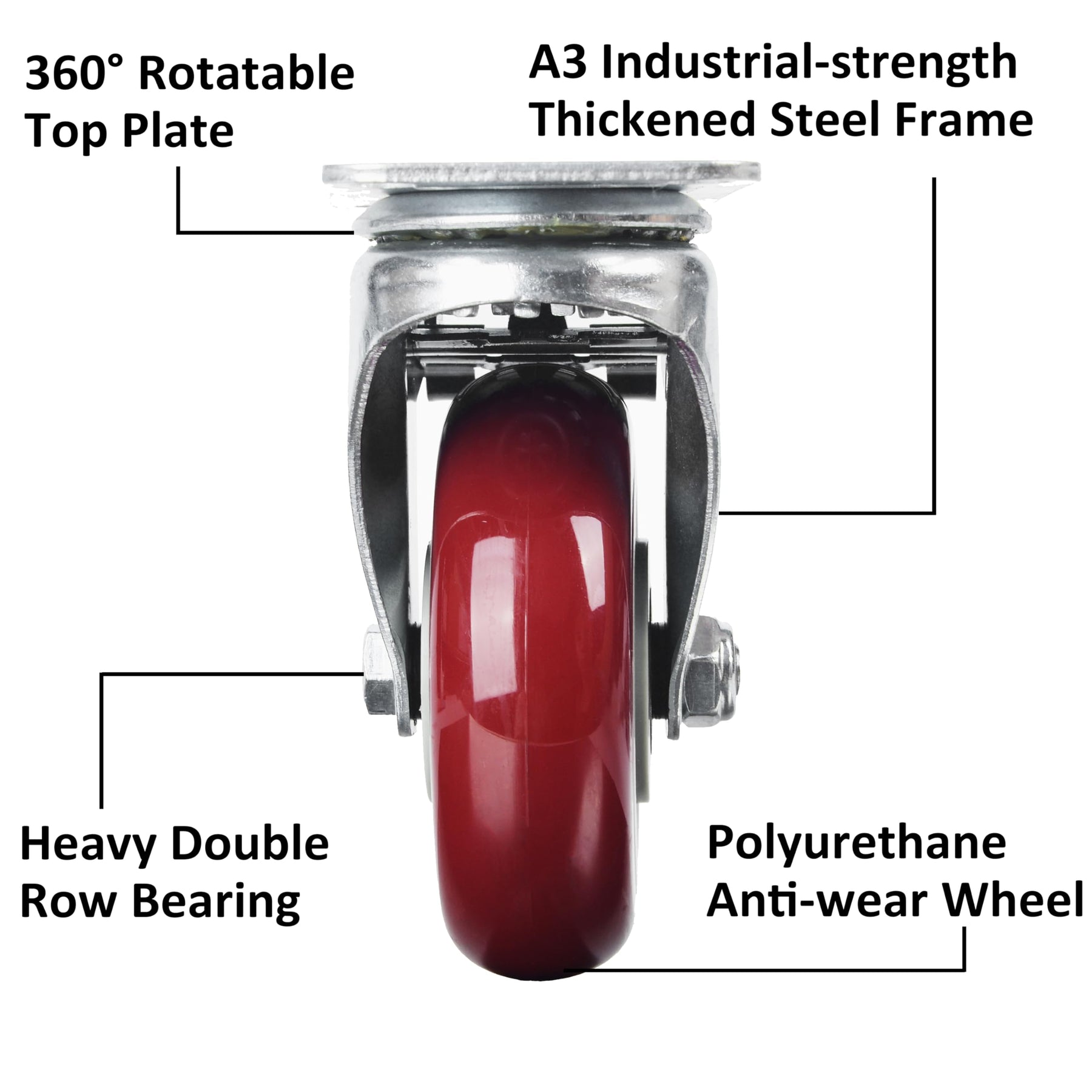 4 inch Heavy Duty Casters Lockable Caster Wheel Swivel Casters Castor with Brakes for Furniture and Workbench Cart - SuperSaverAU - view 5