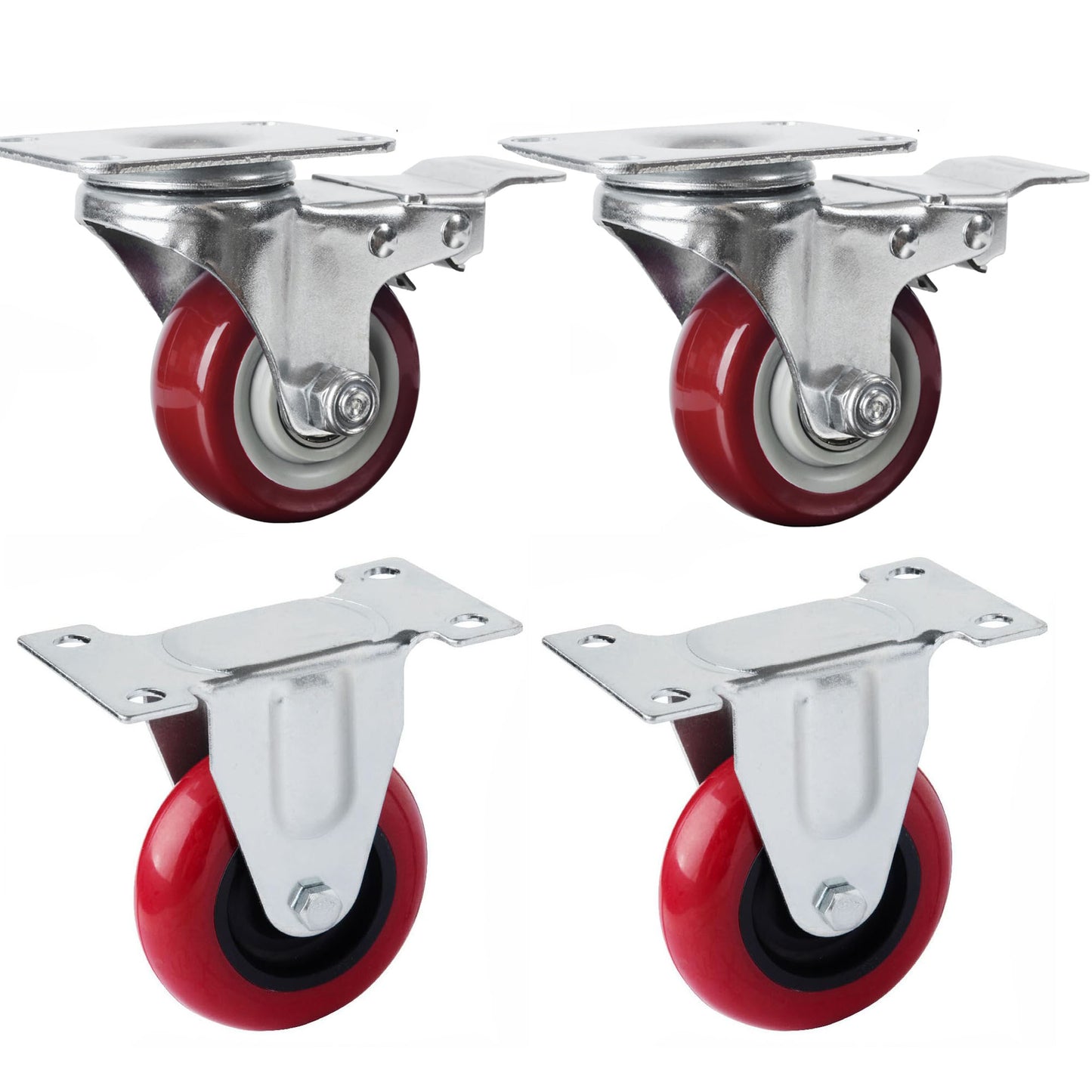 4" Heavy Duty Caster Wheels - 2x Swivel with Brake & 2x Fixed, 520kg Load Capacity