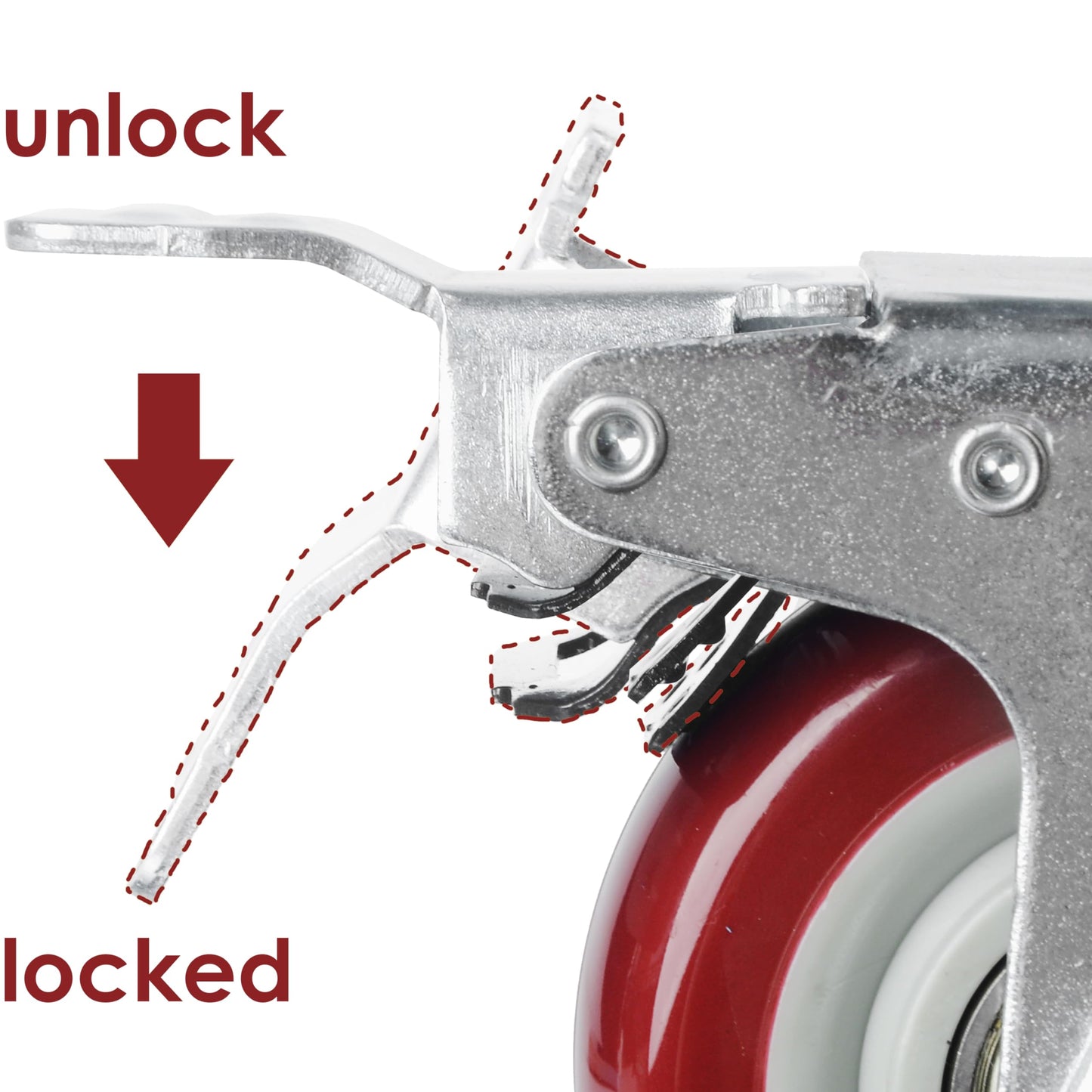 4" Heavy Duty Caster Wheels - 2x Swivel with Brake & 2x Fixed, 520kg Load Capacity