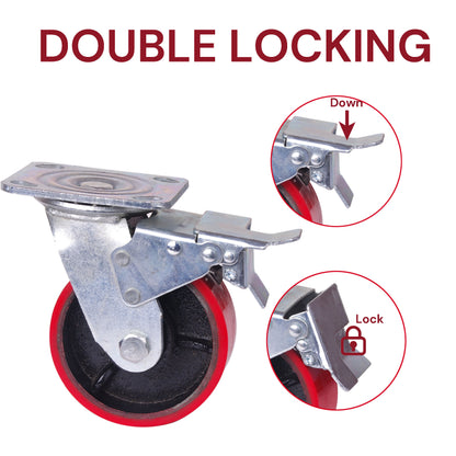 5 inch Industrial Swivel Caster Wheels with Brake - 500KG Capacity