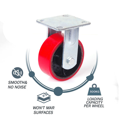 5 inch Industrial Fixed Caster Wheels - 500KG Capacity