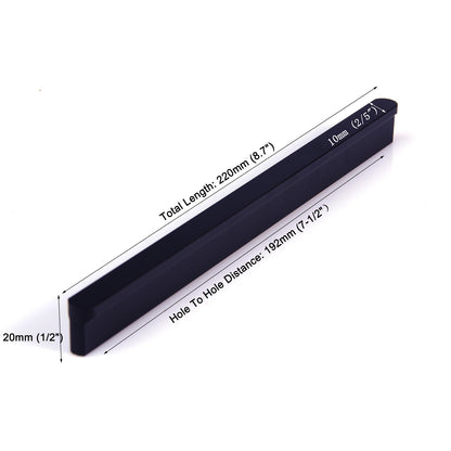 Solid Zinc Black Cabinet Pull Handle 192mm, Modern European Style, Includes Screws