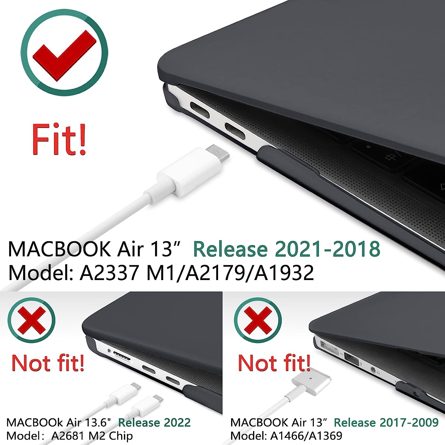 Premium Black MacBook Air 13 Hard Shell Case with Keyboard Cover A1932 A2179 A2337