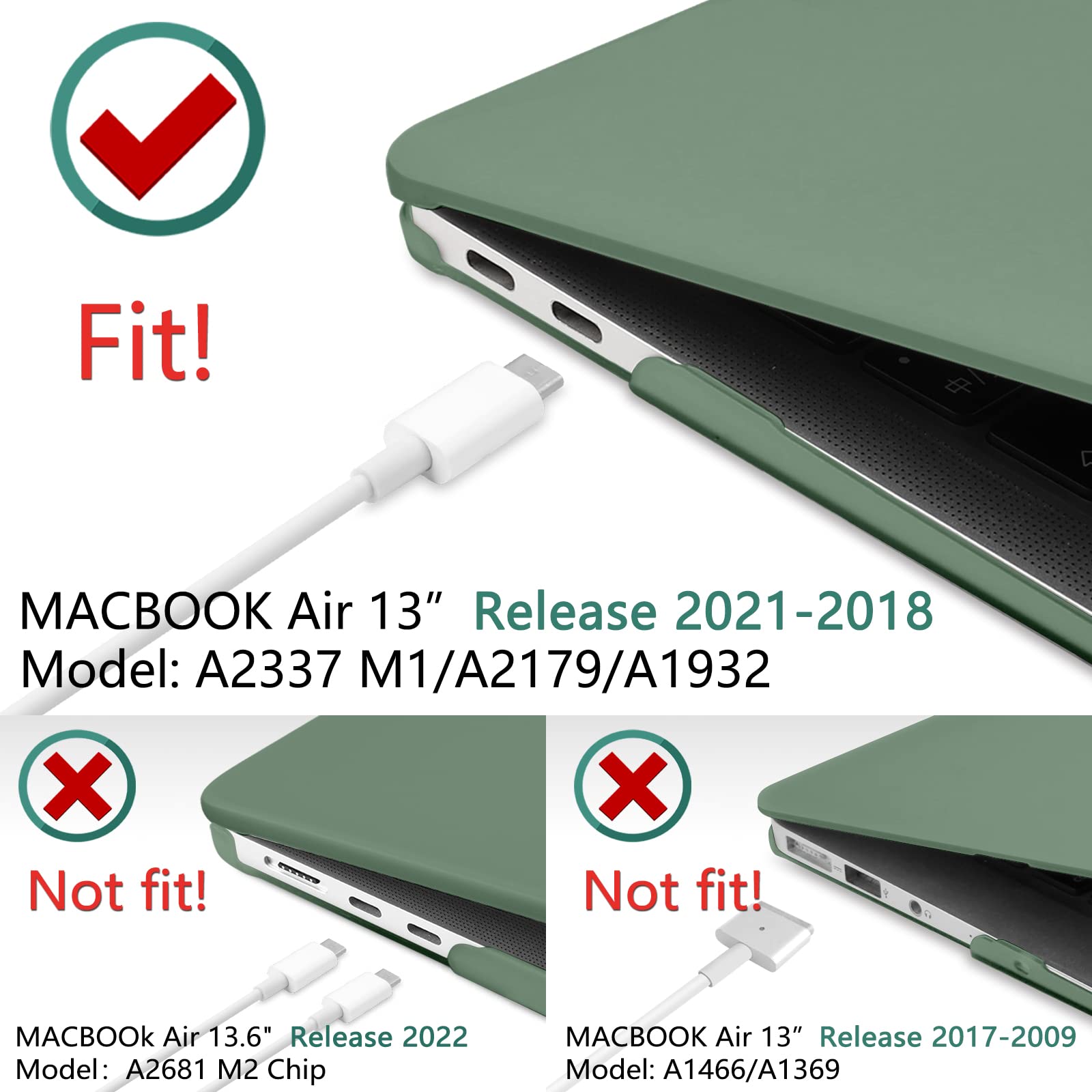Premium Dark Green MacBook Air 13 Hard Shell Case with Keyboard Cover A1932 A2179 A2337
