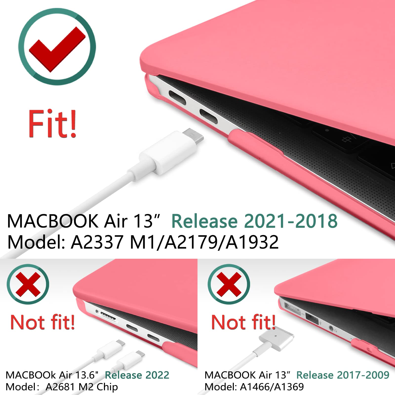 Premium Pink MacBook Air 13 Hard Shell Case with Keyboard Cover A1932 A2179 A2337
