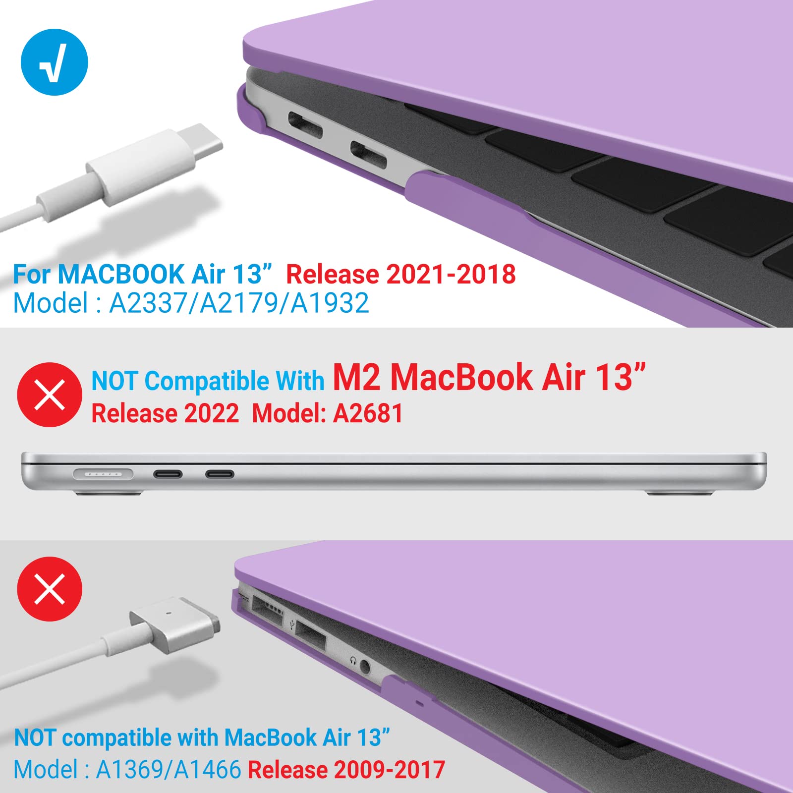 MacBook Air 13 Inch Case 2020 2019 2018, A1932, A2179, A2337 Shell Case Keyboard Cover Purple - SuperSaverAU - view 4