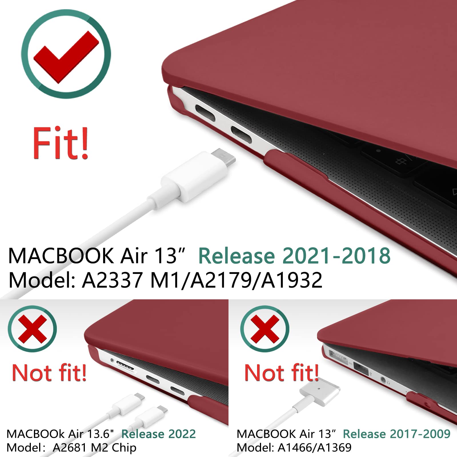 Premium Wine Red MacBook Air 13 Hard Shell Case with Keyboard Cover A1932 A2179 A2337