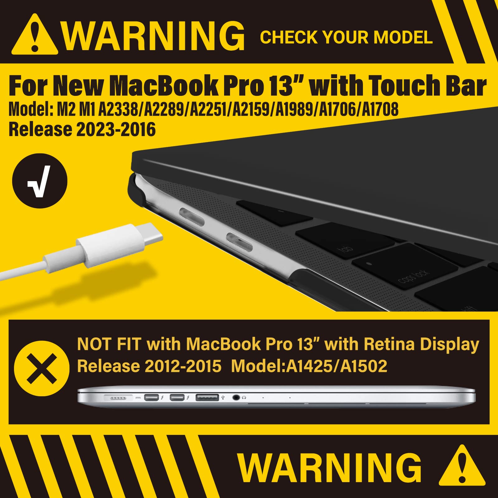 Premium Black MacBook Pro 13 Hard Shell Case with Keyboard Cover A2338 A2289 A2251 A2159