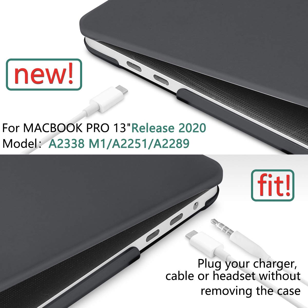 Premium Black MacBook Pro 13 Hard Shell Case with Keyboard Cover A2338 A2289 A2251 A2159