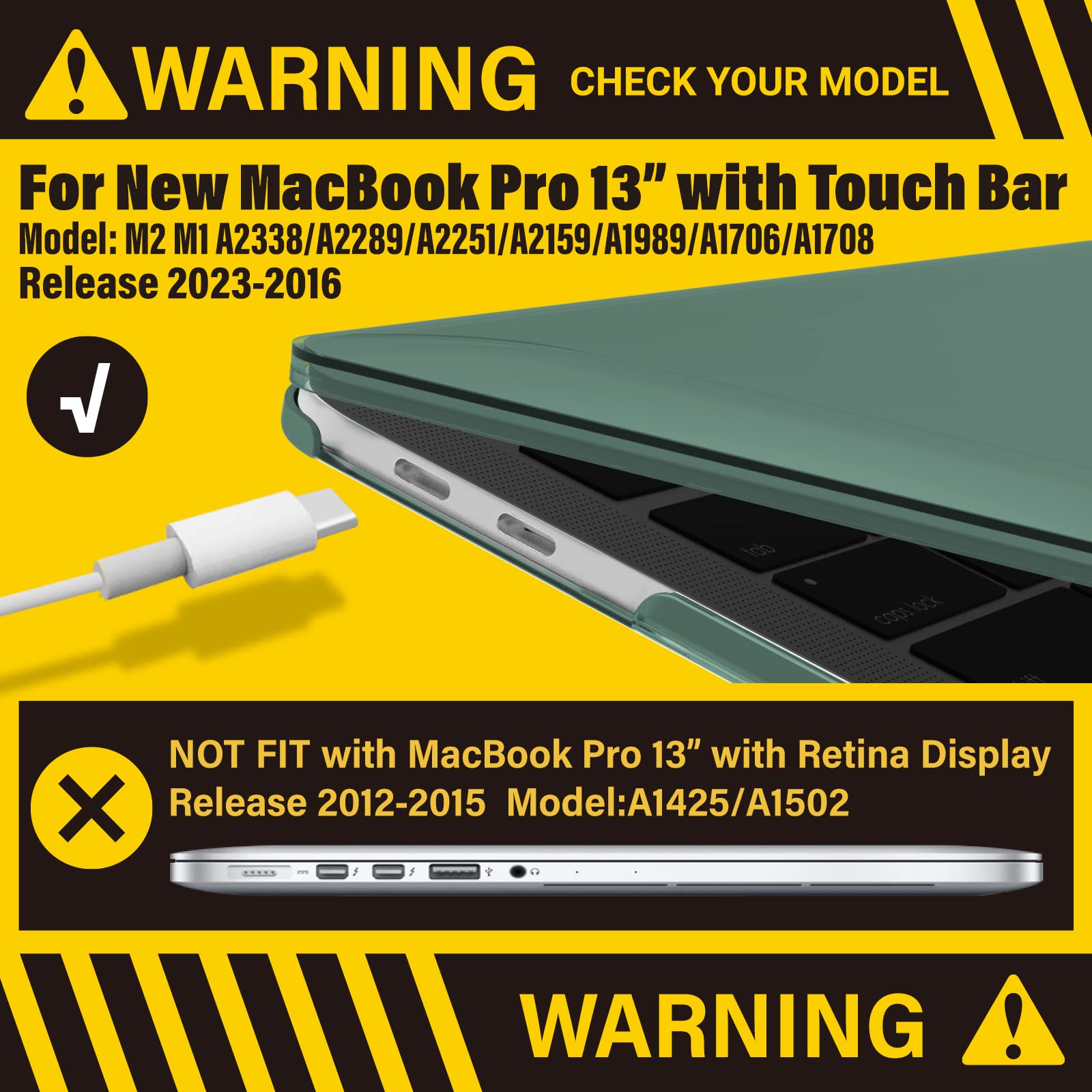Suitable for  Midnight Green MacBook Pro 13 Inch Case 2016-2023 M1 M2 A2338 A2289 A2251 A2159 Hard Shell Case Keyboard Cover - SuperSaverAU - view 2