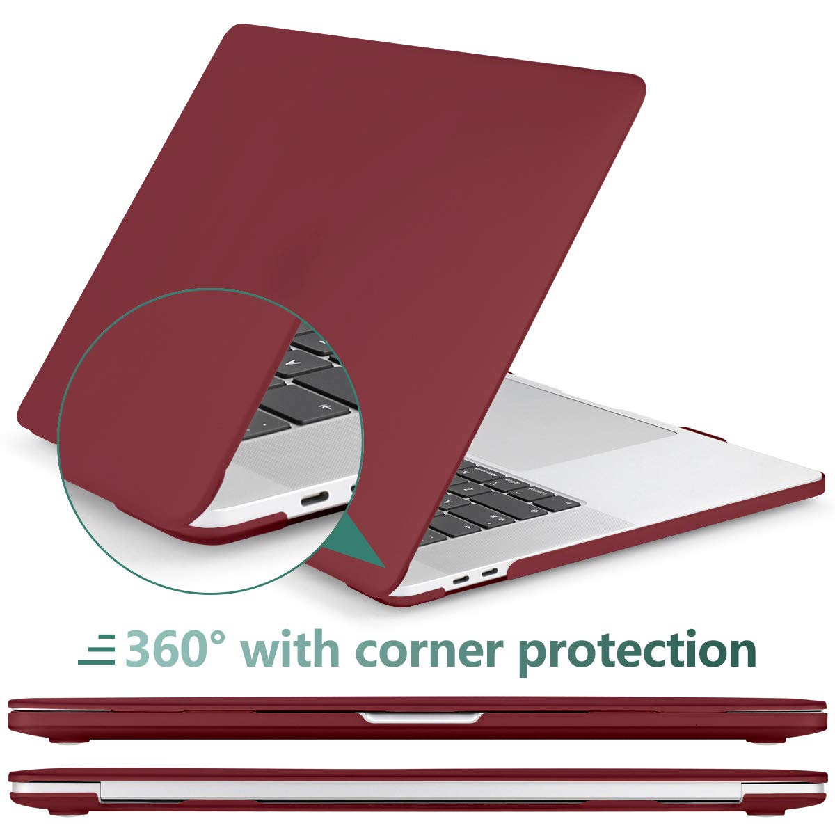 Premium Wine Red MacBook Pro 13 Hard Shell Case with Keyboard Cover A2338 A2289 A2251 A2159