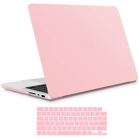 Premium Solid Pink MacBook Pro 14 Hard Shell Case with Keyboard Cover A2779 A2442