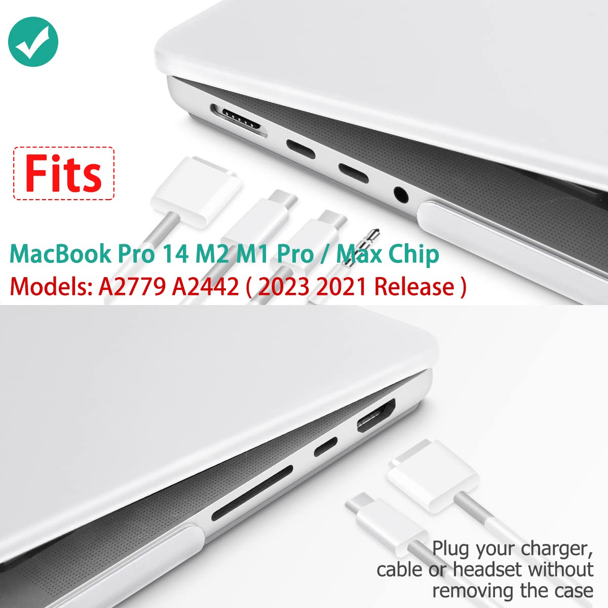 Suitable for MacBook Pro 14 Max Inch Case 2023 2022 2021 M2 A2779 M1 A2442 Hardshell Case Keyboard Cover White - SuperSaverAU - view 3