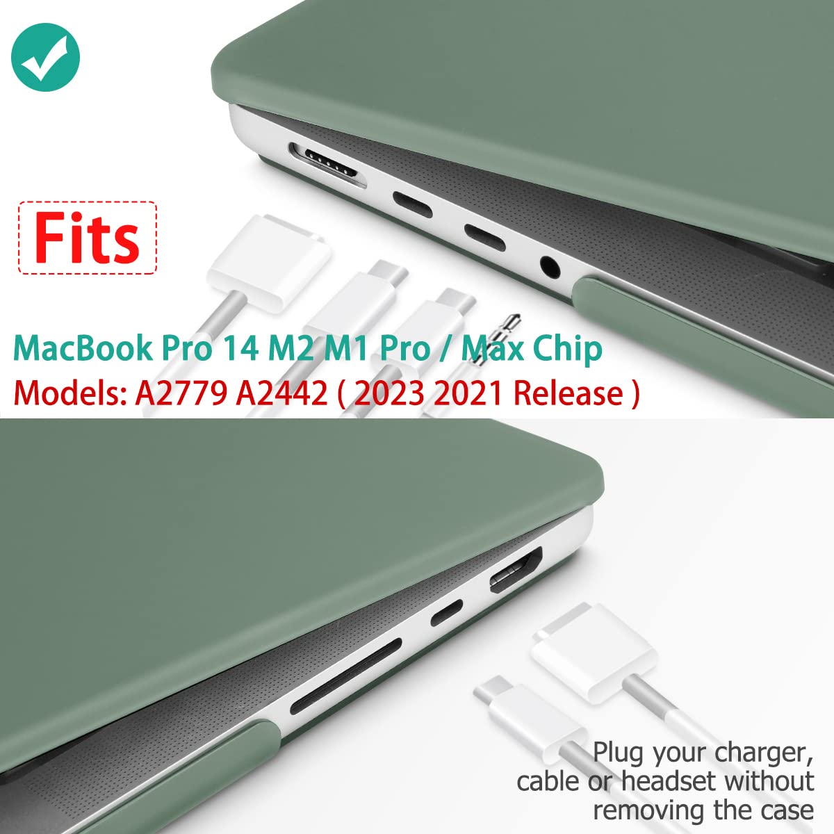 Suitable for  MacBook Pro 14 Max Inch Case 2023 2022 2021 M2 A2779 M1 A2442 Hardshell Case Keyboard Cover Midnight Green - SuperSaverAU - view 2