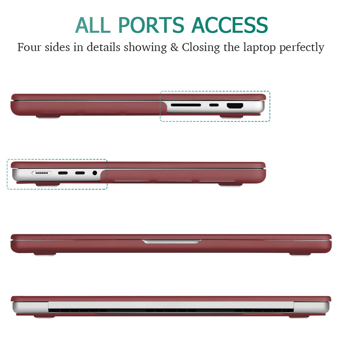 Premium Wine Red MacBook Pro 14 Hard Shell Case with Keyboard Cover A2779 A2442