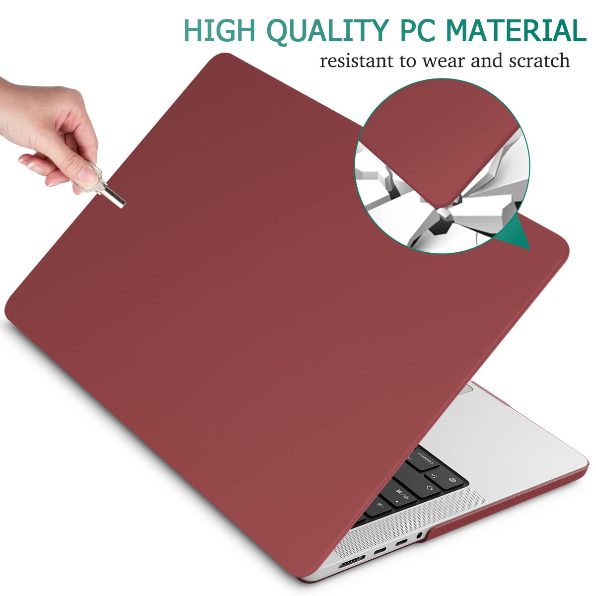Premium Wine Red MacBook Pro 14 Hard Shell Case with Keyboard Cover A2779 A2442