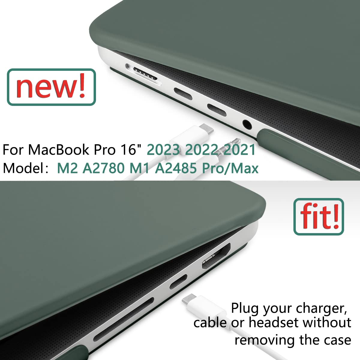 Premium Midnight Green MacBook Pro 16 Hard Shell Case with Keyboard Cover A2780 A2485