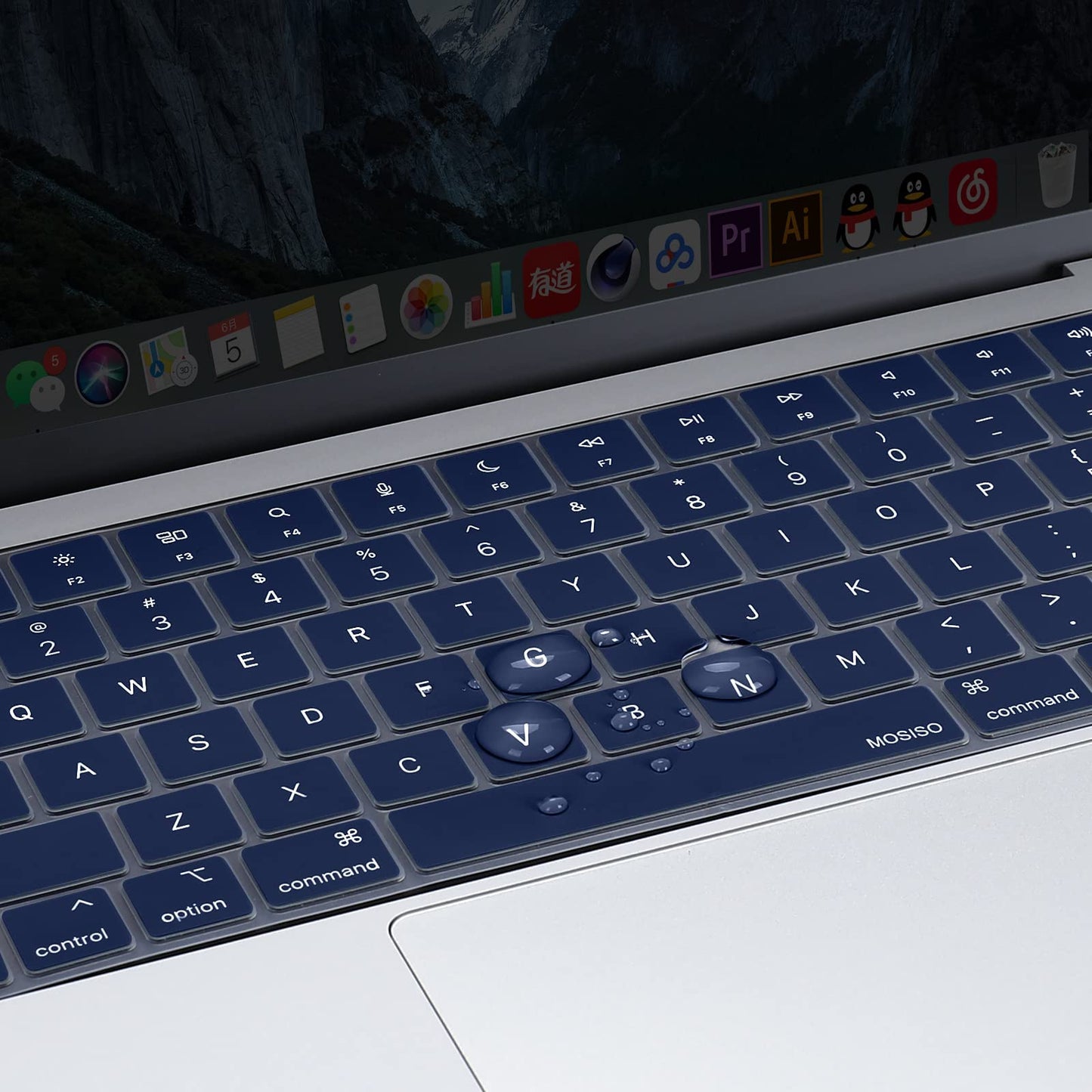 Keyboard Cover Skin For MacBook Air Pro 13 13.6 14 15.3 16 A2442 A2779 A2485 A2780 A2681 A2941 M1 M2 2021 to 2023 Navy Blue