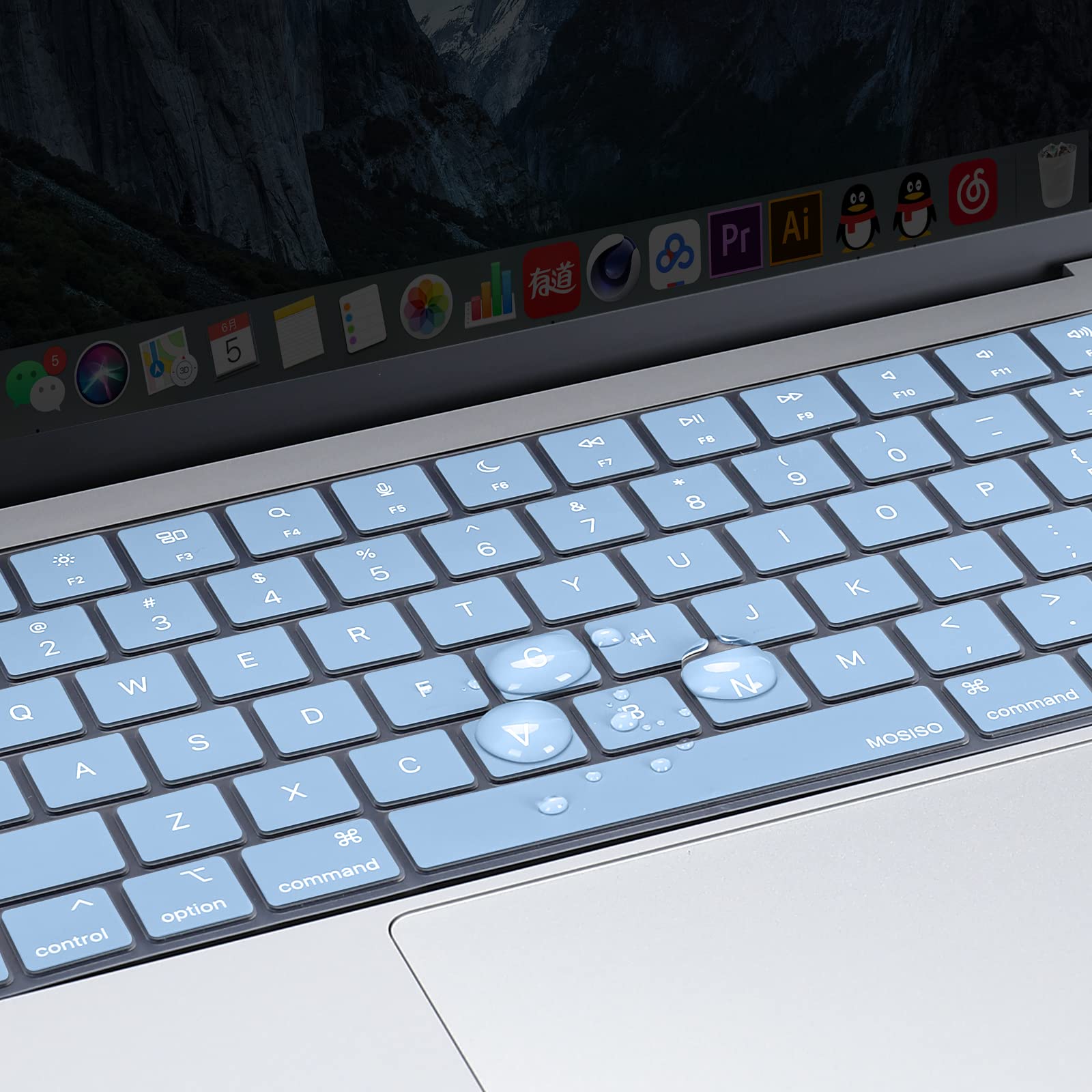 Keyboard Cover Skin For MacBook Air Pro 13 13.6 14 15.3 16 A2442 A2779 A2485 A2780 A2681 A2941 M1 M2 2021 to 2023 Sky Blue - SuperSaverAU - view 4