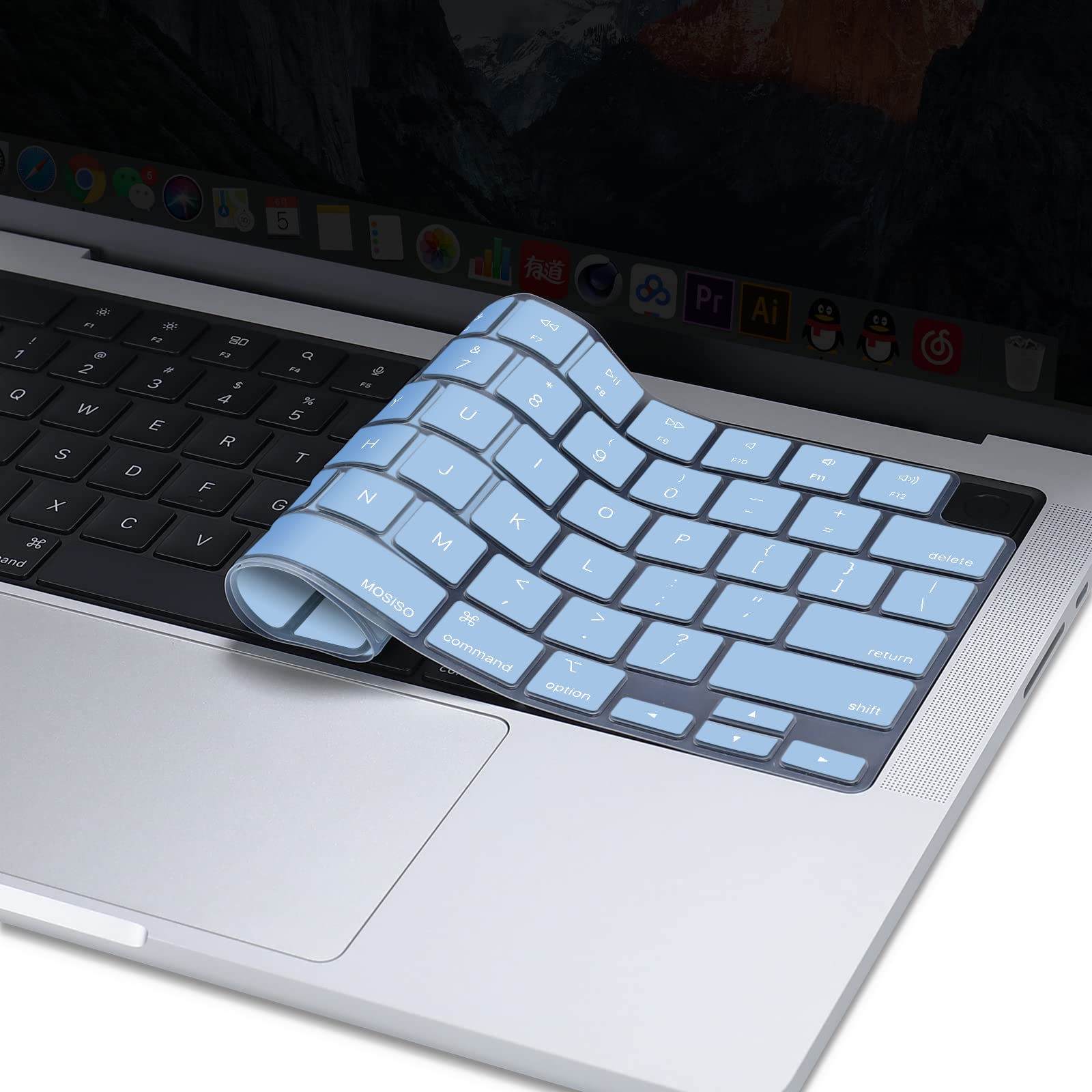 Keyboard Cover Skin For MacBook Air Pro 13 13.6 14 15.3 16 A2442 A2779 A2485 A2780 A2681 A2941 M1 M2 2021 to 2023 Sky Blue - SuperSaverAU - view 6