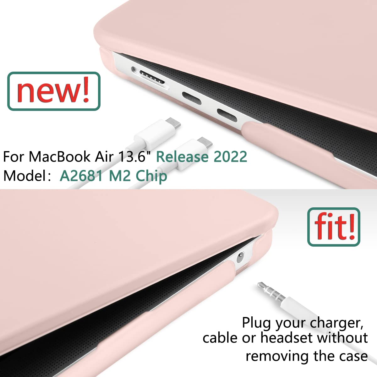 Suitable for  2023 2022 MacBook Air 13 inch case M2 Model A2681 Hard Shell Case Keyboard Cover Sold Pink - SuperSaverAU - view 4