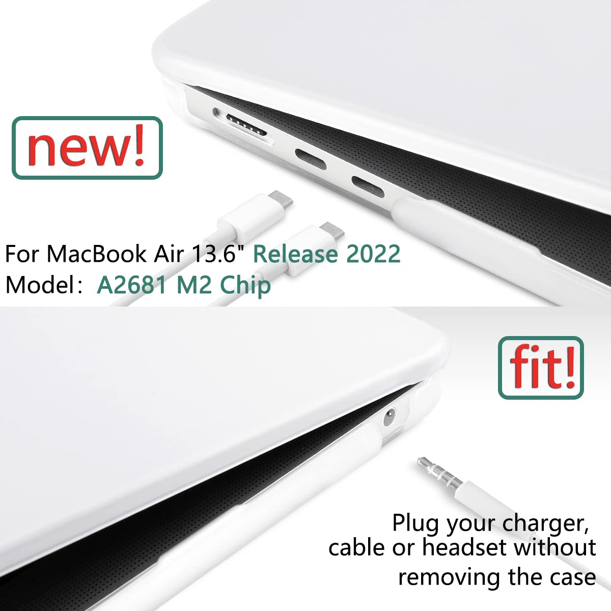 Suitable for  2023 2022 MacBook Air 13 inch case M2 Model A2681 Hard Shell Case Keyboard Cover White - SuperSaverAU - view 4
