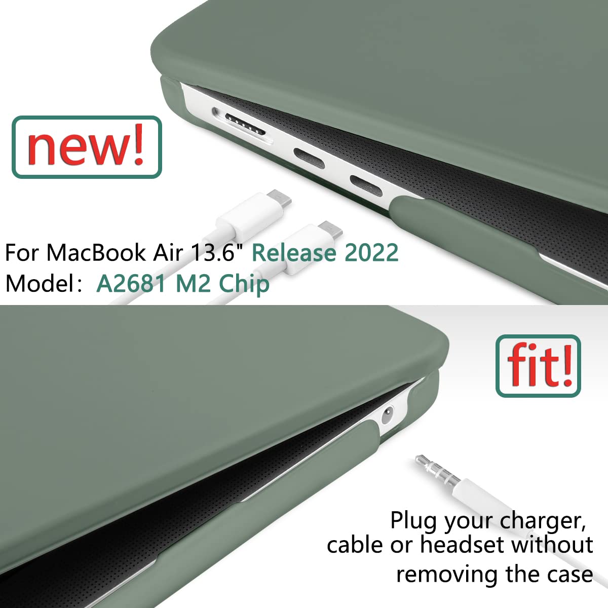 Suitable for  2023 2022 MacBook Air 13 inch case M2 Model A2681 Hard Shell Case Keyboard Cover Midnight Green - SuperSaverAU - view 4