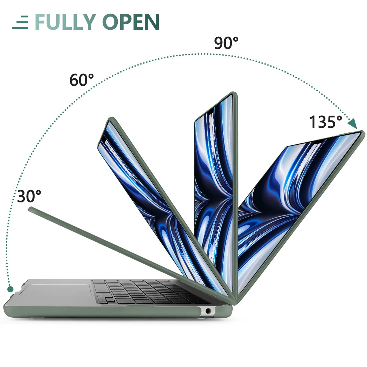 Suitable for  2023 2022 MacBook Air 13 inch case M2 Model A2681 Hard Shell Case Keyboard Cover Midnight Green - SuperSaverAU - view 6